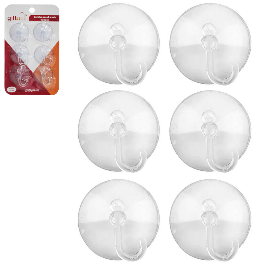 CABIDE GANCHO DE PLASTICO COM VENTOSA COM 6 PECAS 4,5X4CM DE Ø