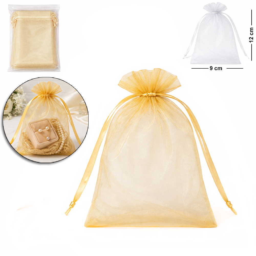 SACO DE ORGANZA DE NYLON TELADO PP COM 10 PECAS 9X12CM