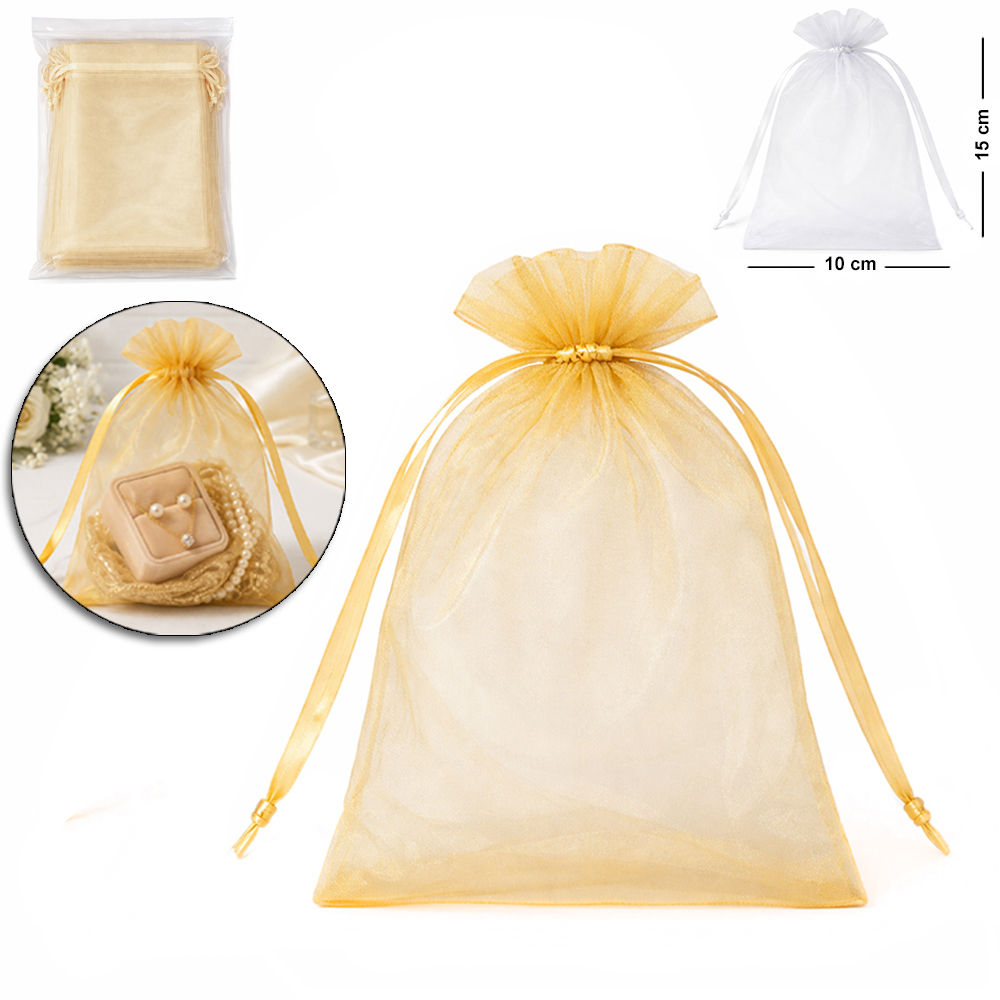 SACO DE ORGANZA DE NYLON TELADO P COM 10 PECAS 10X15CM