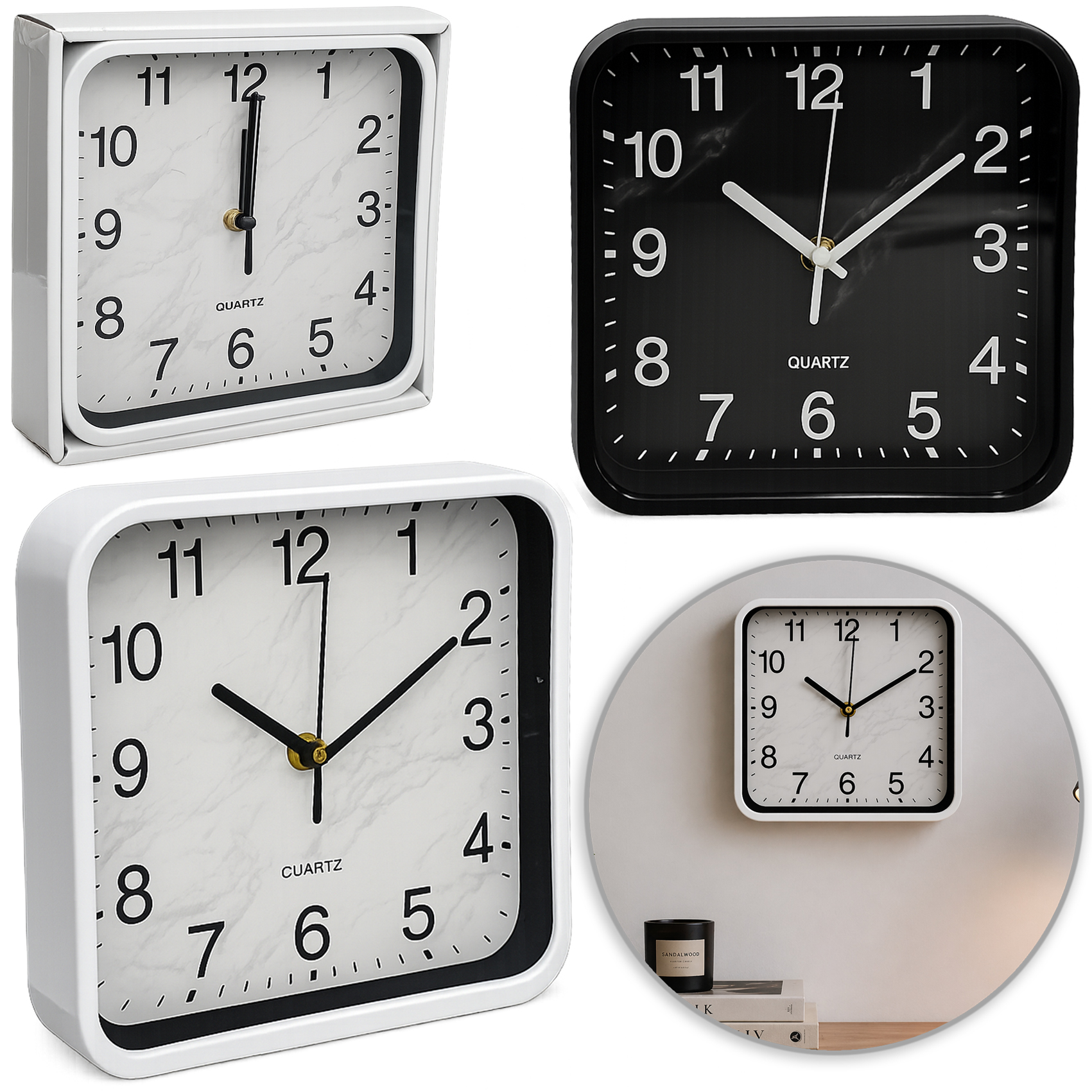 RELOGIO DE PAREDE QUADRADO MARMORE 20CM