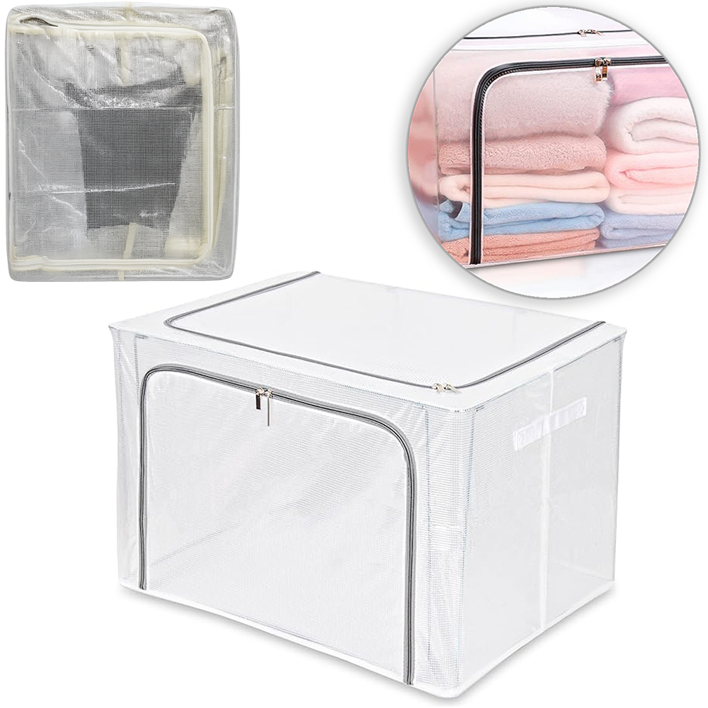 CAIXA ORGANIZADOR DE PVC / TNT COM ARAME E FUNDO DE MDF DOBRAVEL MULTIUSO COM ZIPER E ALCA 66L 50X40X32CM