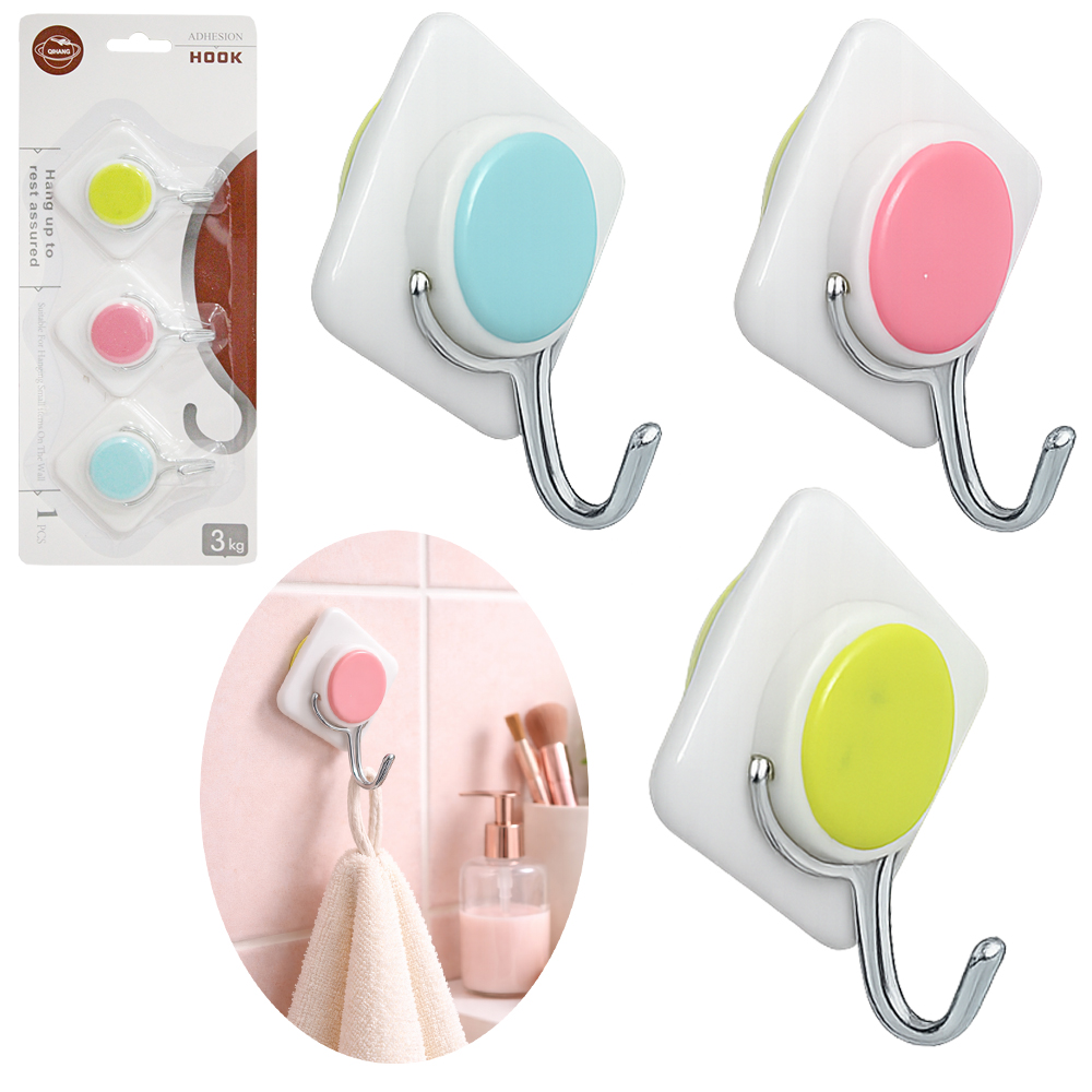 CABIDE GANCHO DE METAL LOSANGO AUTOADESIVO COM 3 PECAS 7X5,5X2CM