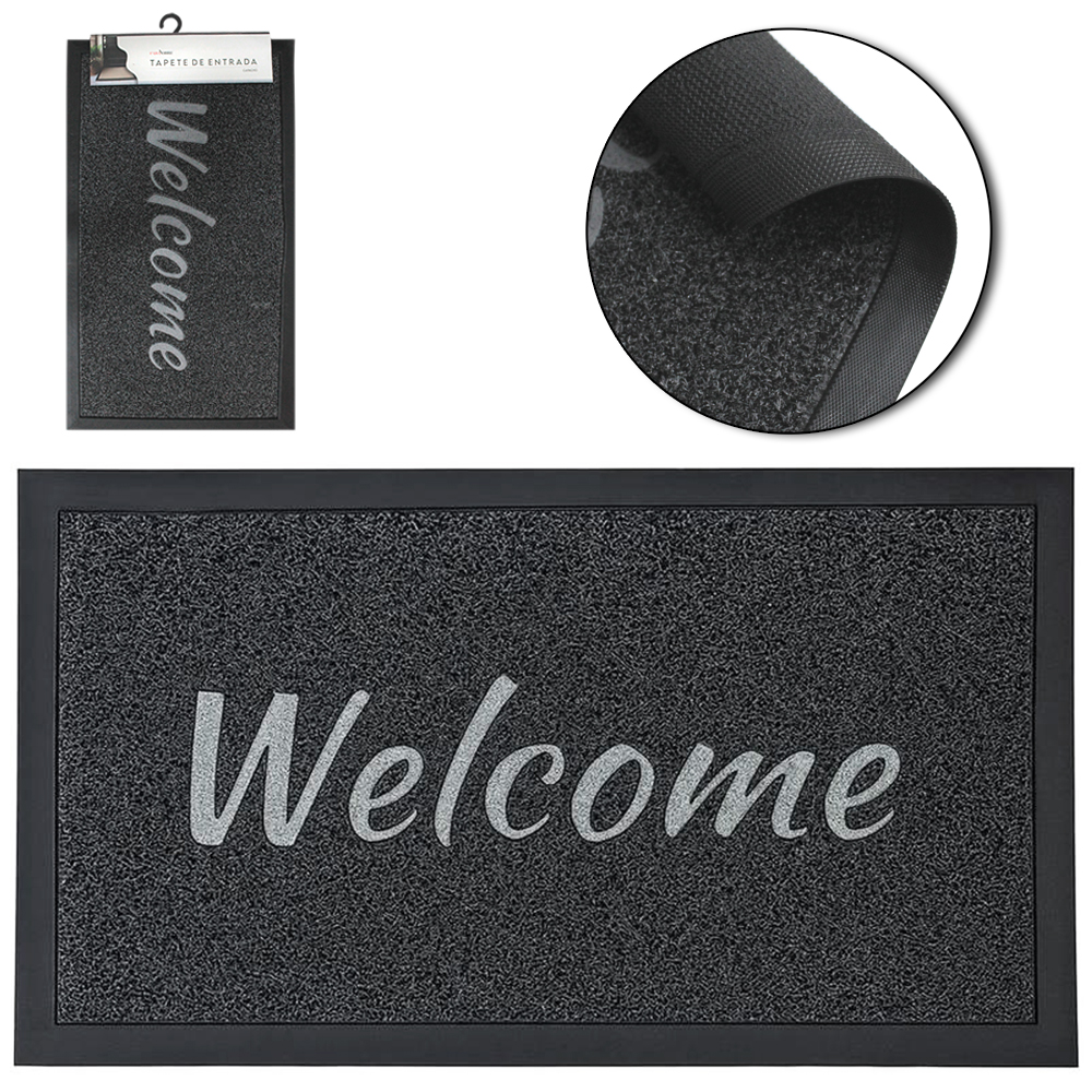 TAPETE CAPACHO DE PISO RETANGULAR EMBORRACHADO WELCOME CASA NOBRE 75X45CM