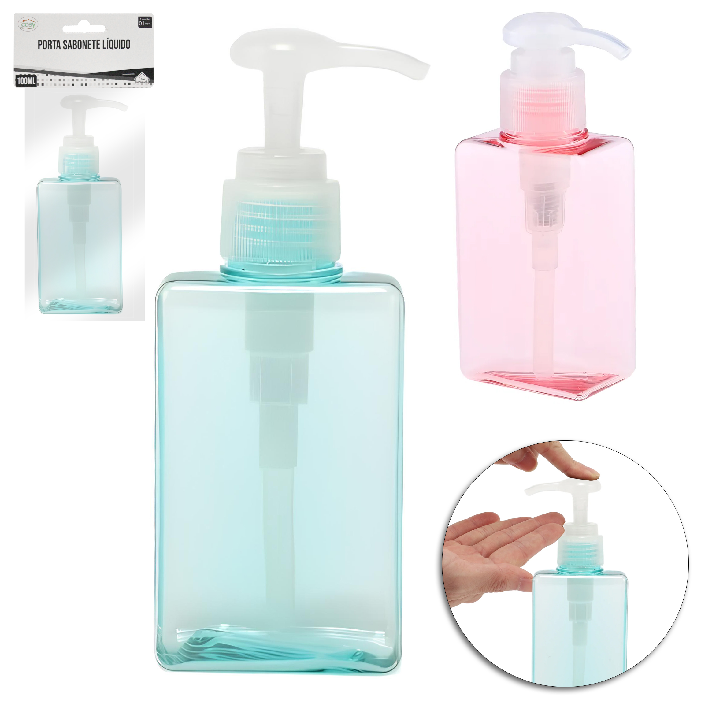 DISPENSER PORTA SABONETE LIQUIDO DE PLASTICO RETANGULAR 100ML