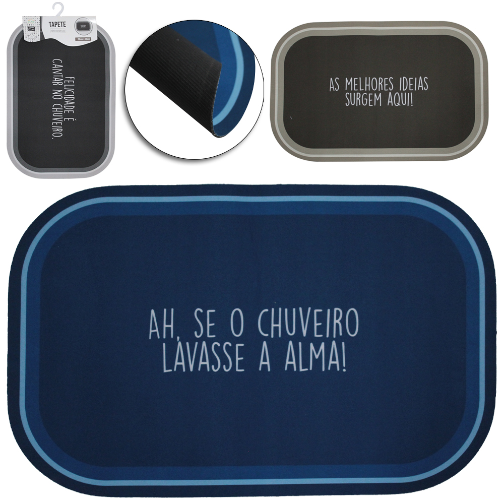 TAPETE DE PISO DE BORRACHA OVAL SUPER ABSORVENTE FRASES 58X38CM