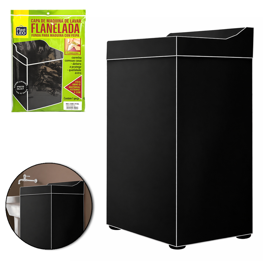 CAPA DE PVC FLANELADO PARA MAQUINA DE LAVAR BLACK GG 102X72X66CM