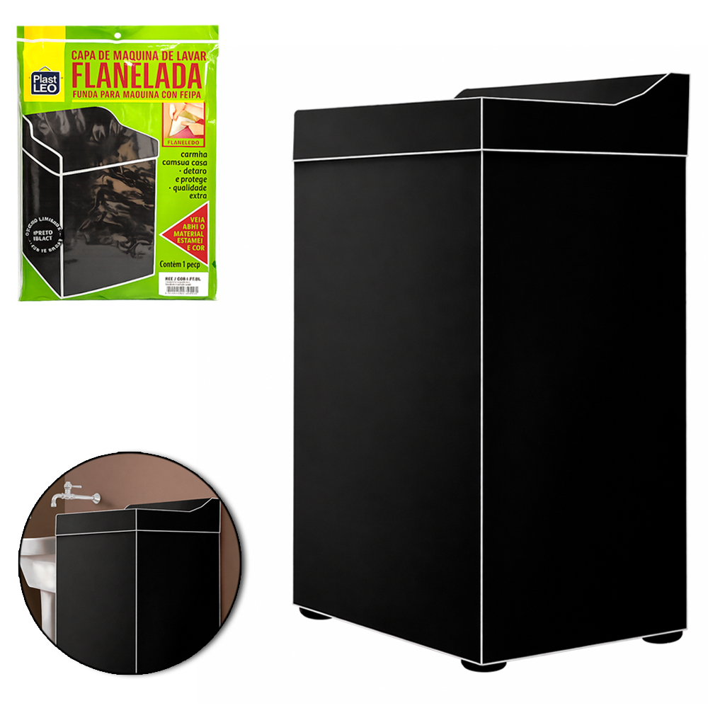 CAPA DE PVC FLANELADO PARA MAQUINA DE LAVAR BLACK M 91X65X62CM