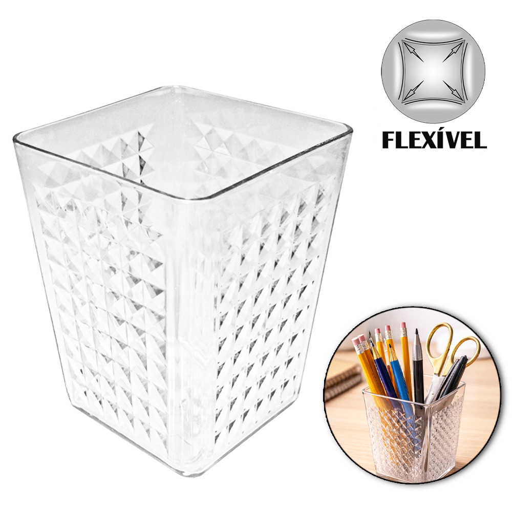 PORTA TRECO / CANETA / LAPIS MULTIUSO DE PLASTICO PET FLEXIVEL QUADRADO 11X8,5CM