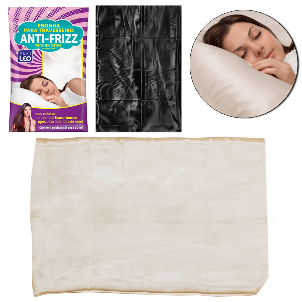 FRONHA PARA TRAVESSEIRO ANTI-FRIZZ DE CETIM / POLIESTER TIPO ENVELOPE 65X45CM