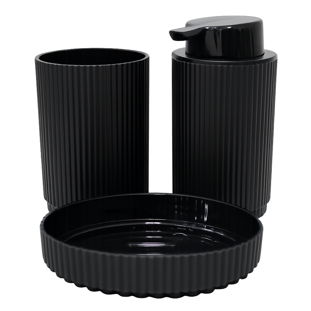 JOGO PARA BANHEIRO DE PLASTICO SUBLIME PRETO COM 3 PECAS