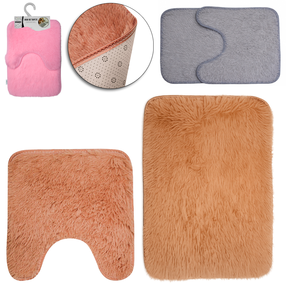 JOGO DE TAPETE DE PISO DE POLIESTER PARA BANHEIRO ANTIDERRAPANTE COM 2 PECAS