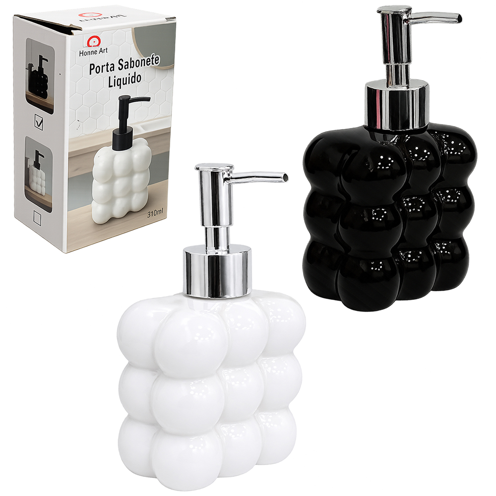PORTA SABONETE LIQUIDO DE VIDRO RETANGULAR BUBBLE 310ML
