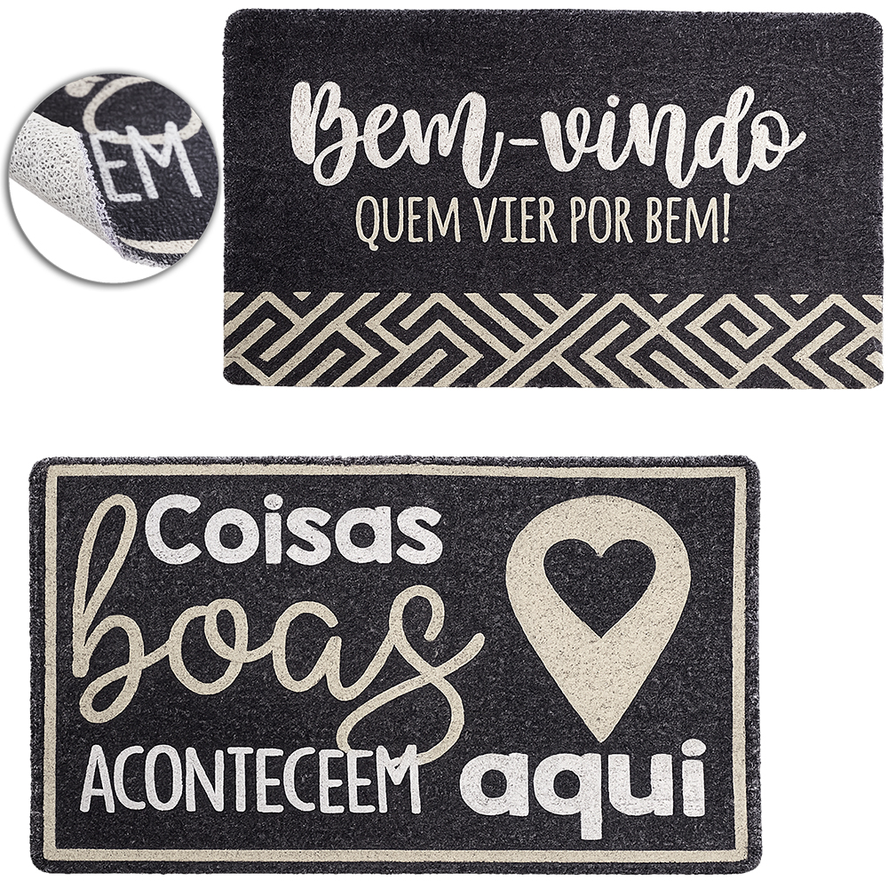 TAPETE CAPACHO DE PISO VINILICO RETANGULAR FRASES 58X37,5CM