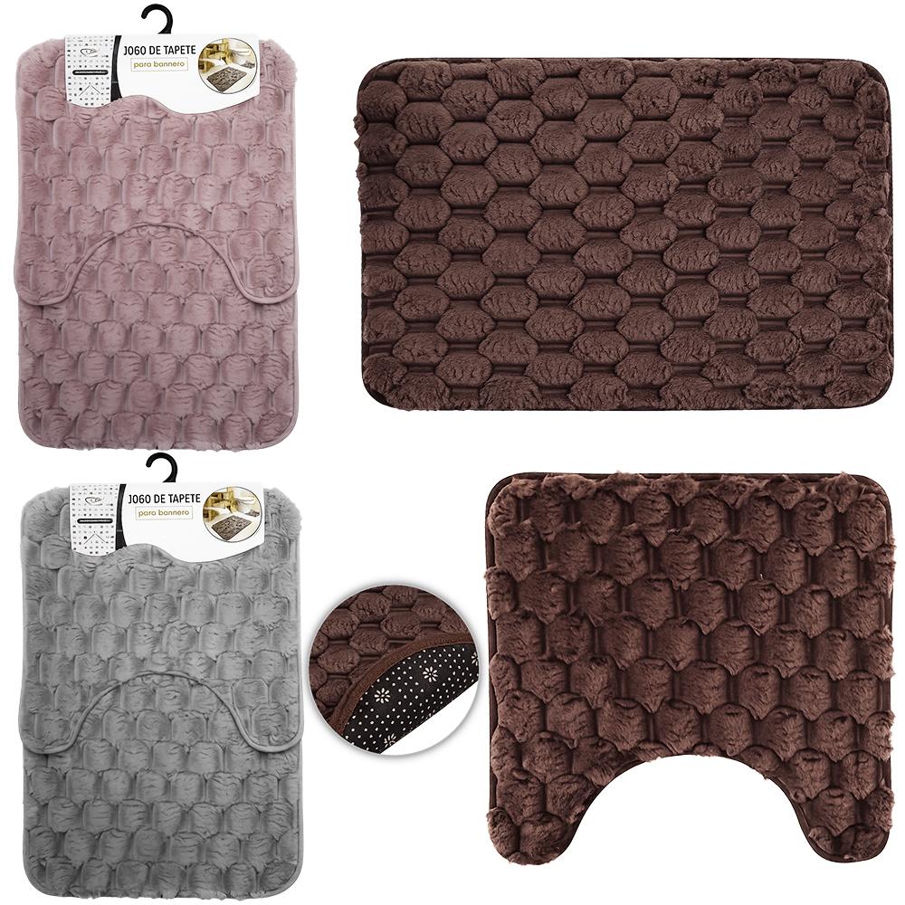 JOGO DE TAPETE DE PISO DE PELUCIA PARA BANHEIRO ANTIDERRAPANTE COM 2 PECAS