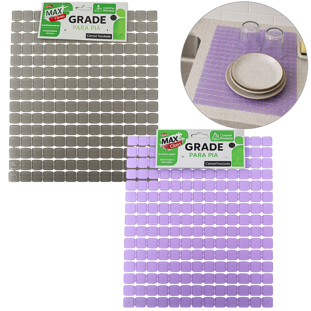 TAPETE GRADE DE PVC RETANGULAR PARA PIA ANTIDERRAPANTE MAX CLEAN TRANSCOLOR 29,5X24,5CM