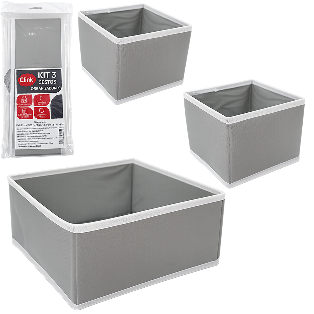 CAIXA ORGANIZADOR DE PVC / TNT DOBRAVEL MULTIUSO PM COM 3 PECAS 14,5X14,5X12CM / 29X29X12CM