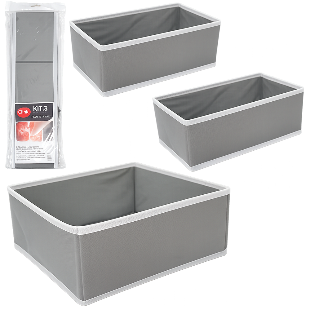 CAIXA ORGANIZADOR DE PVC / TNT DOBRAVEL MULTIUSO PM COM 3 PECAS 28,5X14X12CM / 29X29X12CM
