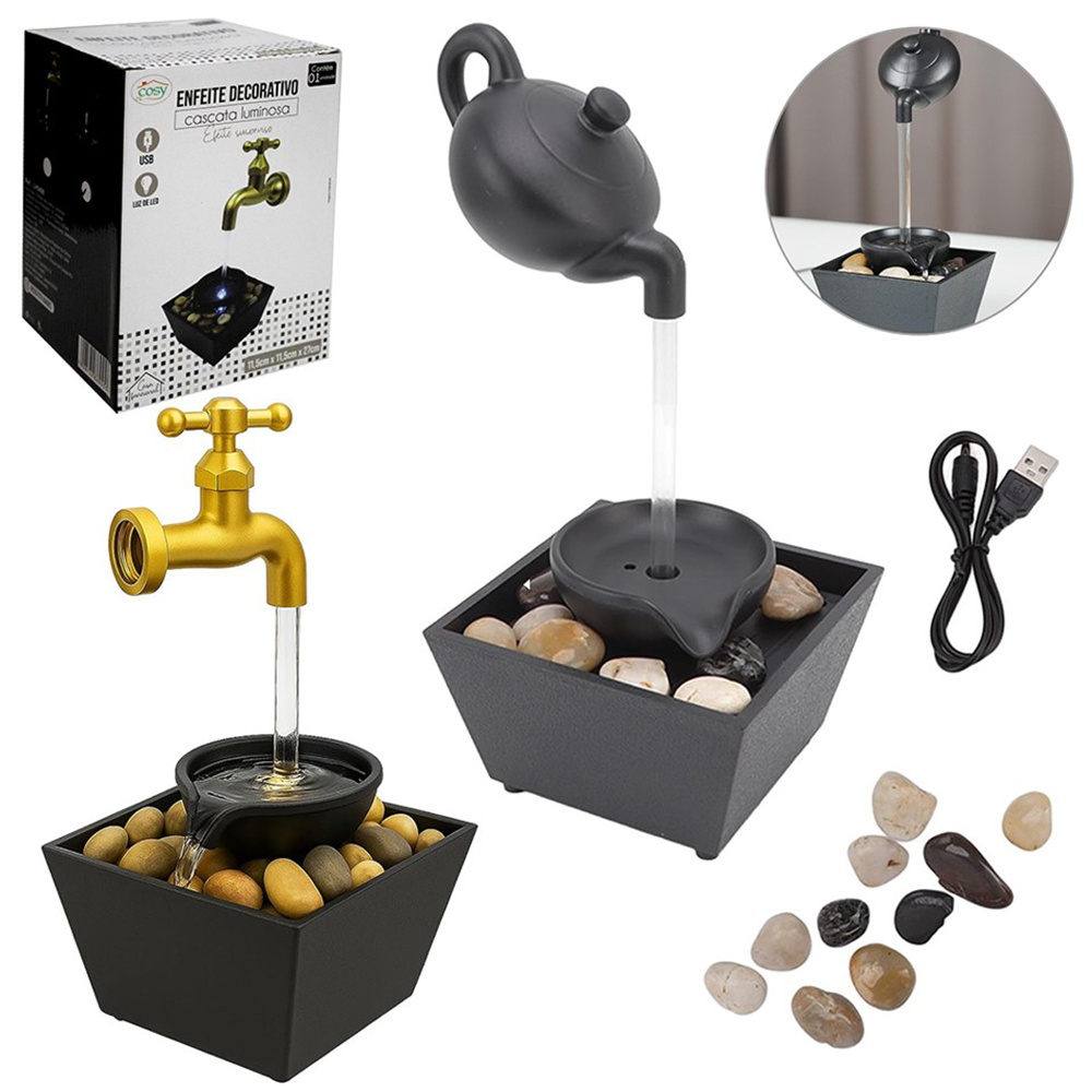 ENFEITE DECORATIVO CASCATA LUMINOSA EFEITO SUSPENSO DE RESINA COM LED + USB 27X11,5X11,5CM
