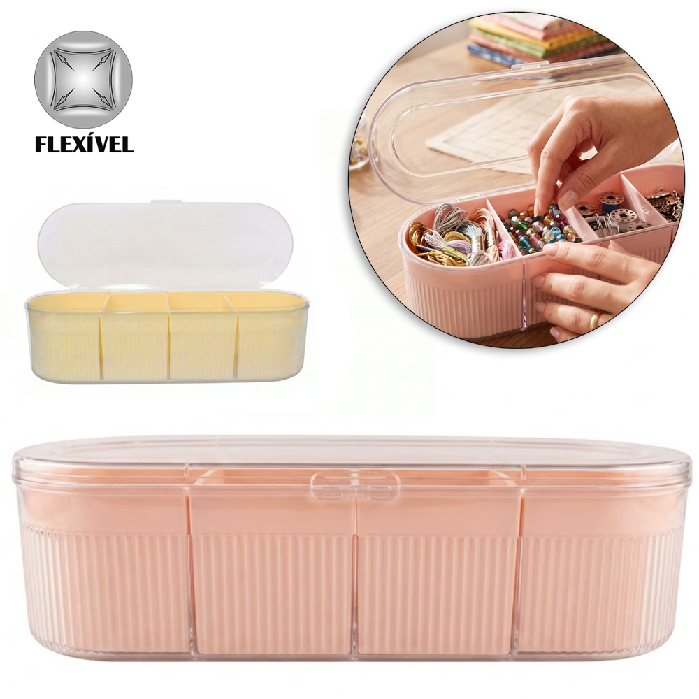 ORGANIZADOR DE PLASTICO PET FLEXIVEL OVAL COM 4 CESTOS + TAMPA 28X11X8CM