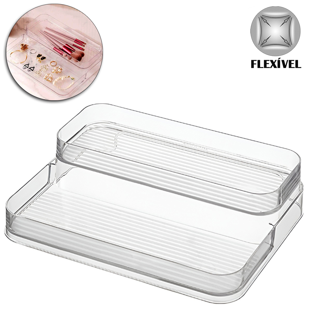 ORGANIZADOR PRATELEIRA DUPLA DE PLASTICO PET FLEXIVEL RETANGULAR MULTIUSO 26,5X20,5X6,5CM