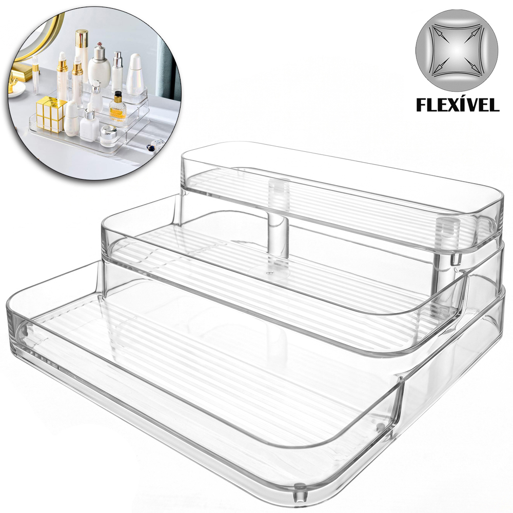 ORGANIZADOR PRATELEIRA TRIPLA DE PLASTICO PET FLEXIVEL RETANGULAR MULTIUSO 26,5X24,5X10CM