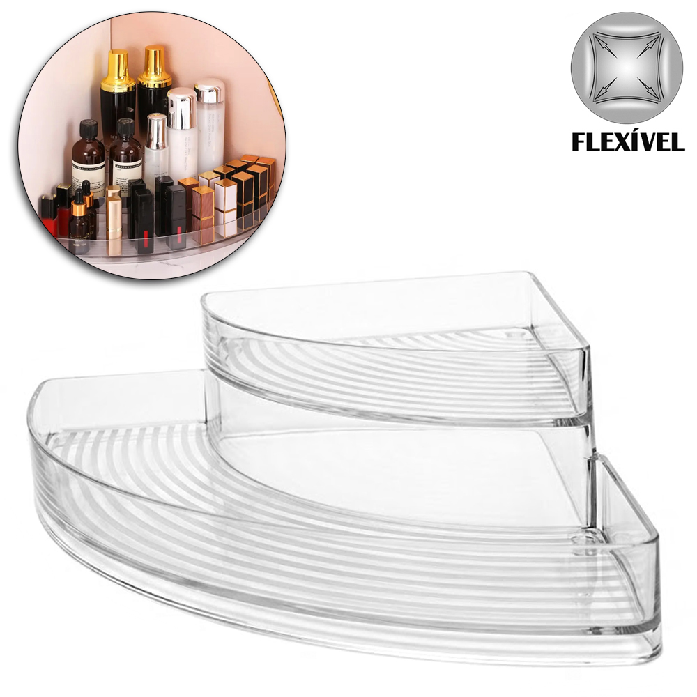 ORGANIZADOR PRATELEIRA DE CANTO DUPLA DE PLASTICO PET FLEXIVEL TRIANGULAR MULTIUSO 30,5X22X6,5CM