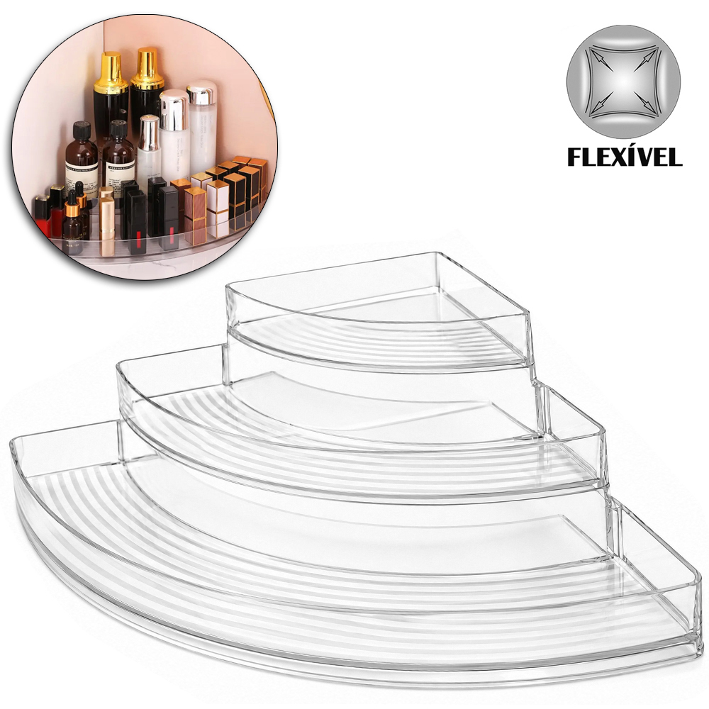 ORGANIZADOR PRATELEIRA DE CANTO TRIPLA DE PLASTICO PET FLEXIVEL TRIANGULAR MULTIUSO 36X26C10CM 