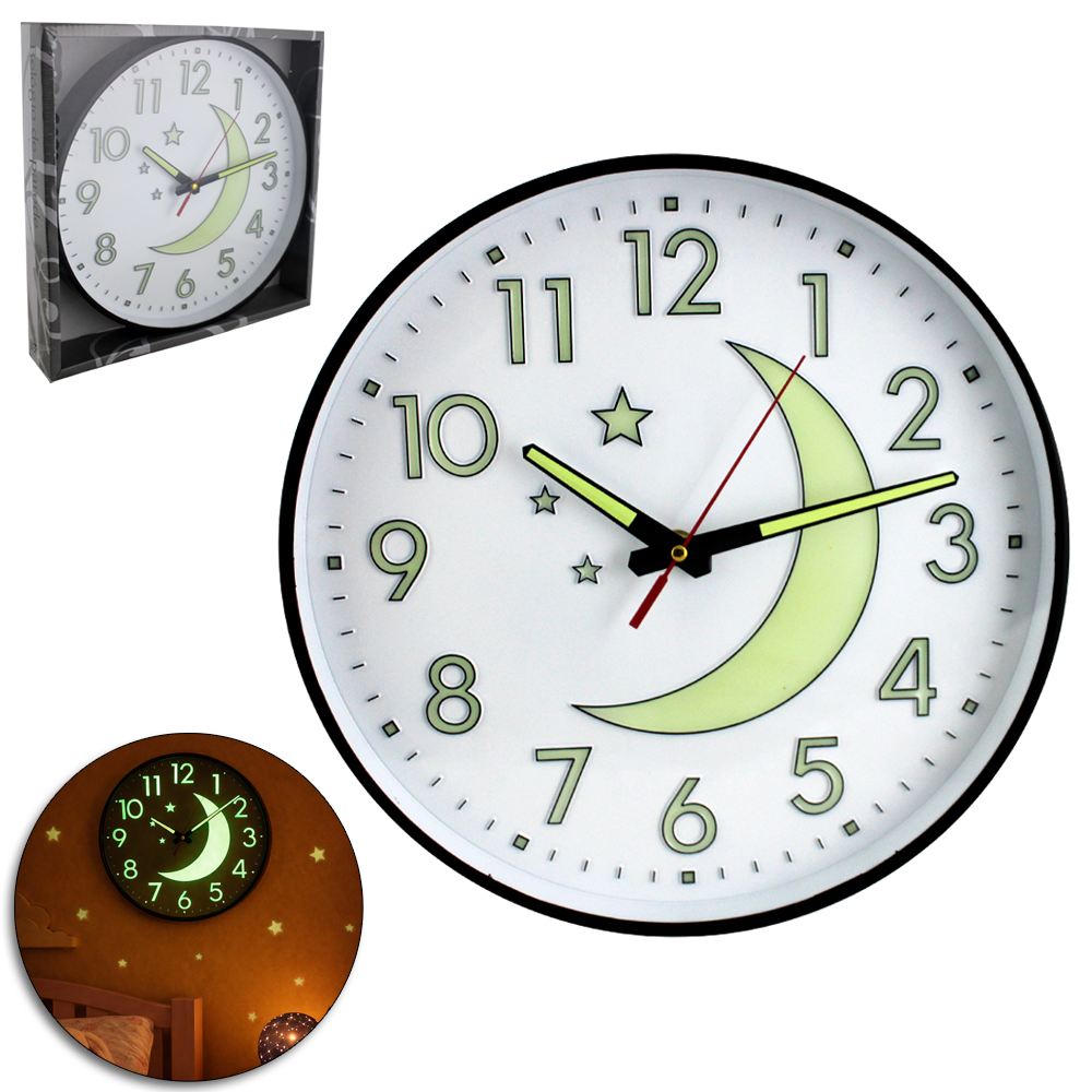 RELOGIO DE PAREDE REDONDO LUA NUMEROS REFLETIVOS 30CM DE Ø