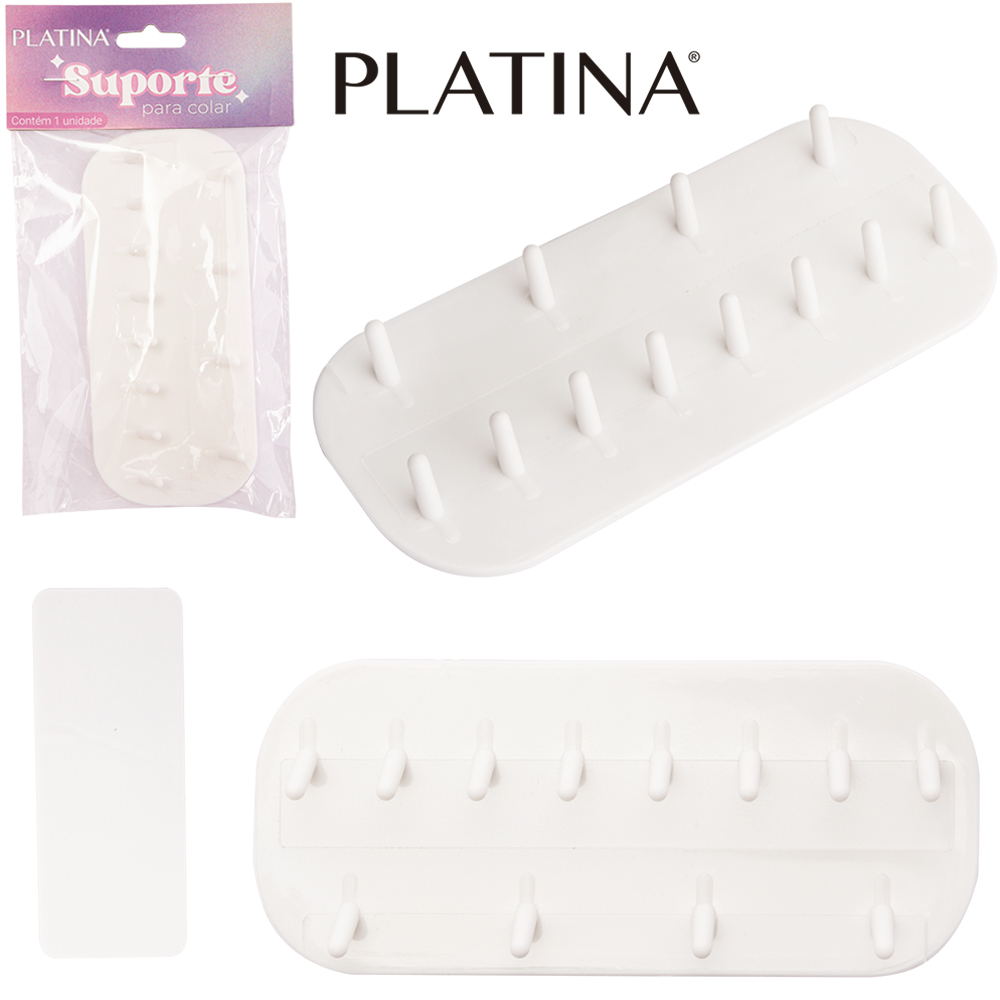 SUPORTE PORTA JOIAS / COLAR DE PLASTICO OVAL COM AUTOADESIVO PLATINA 13,9X6X1,3CM