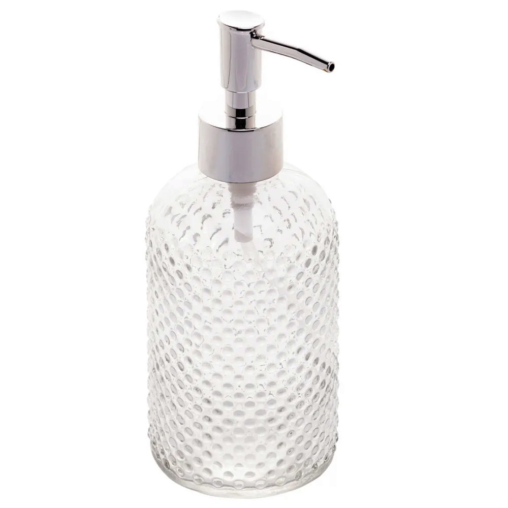 PORTA SABONETE LIQUIDO DE VIDRO REDONDO TRANSPARENTE 350ML