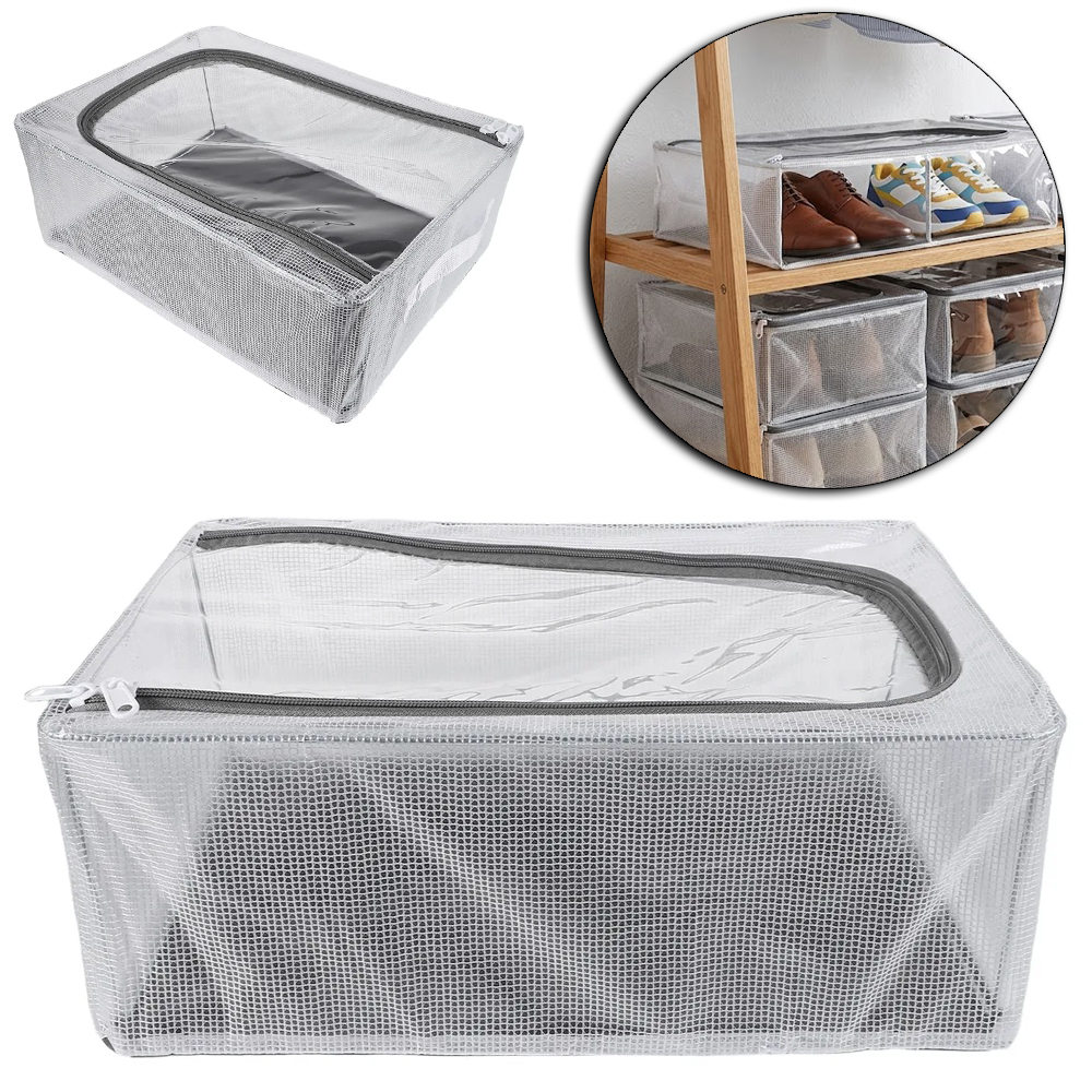 CAIXA ORGANIZADOR DE PVC / TNT COM ARAME E FUNDO DE MDF DOBRAVEL PARA SAPATOS CASA NOBRE 40X30X15CM