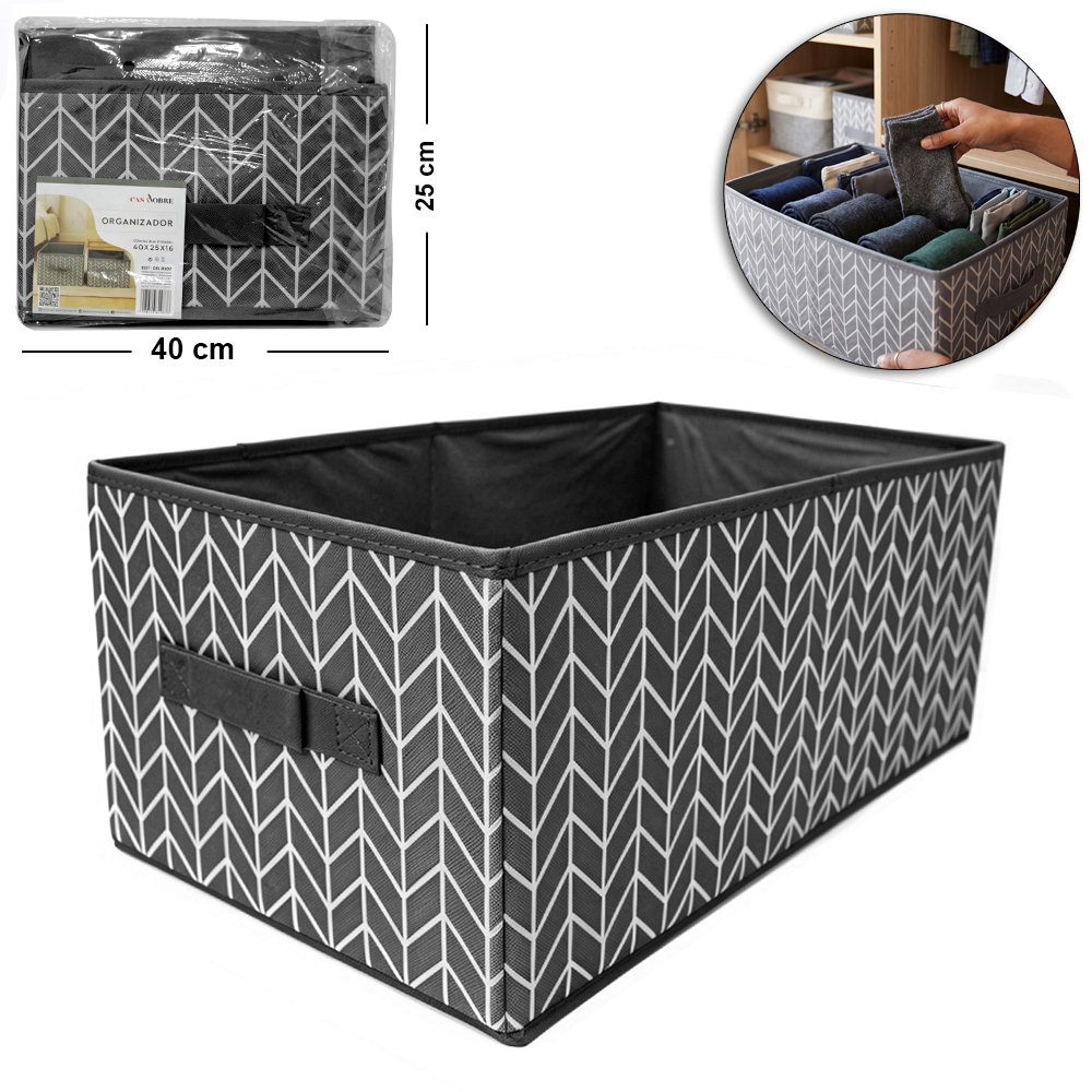 CAIXA ORGANIZADOR DE PVC / TNT DOBRAVEL MULTIUSO COM ALCA CASA NOBRE 40X25X16CM