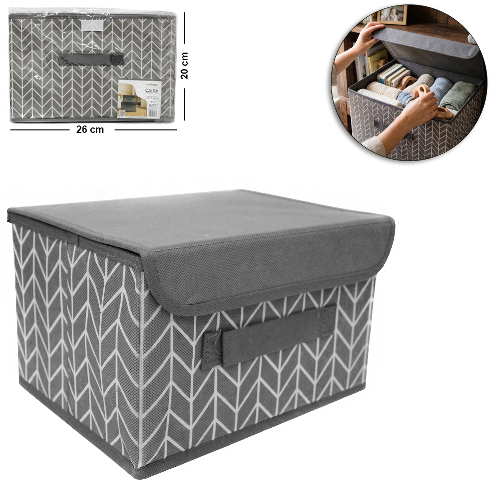 CAIXA ORGANIZADOR DE PVC / TNT DOBRAVEL MULTIUSO COM ALCA CASA NOBRE 26X20X16CM