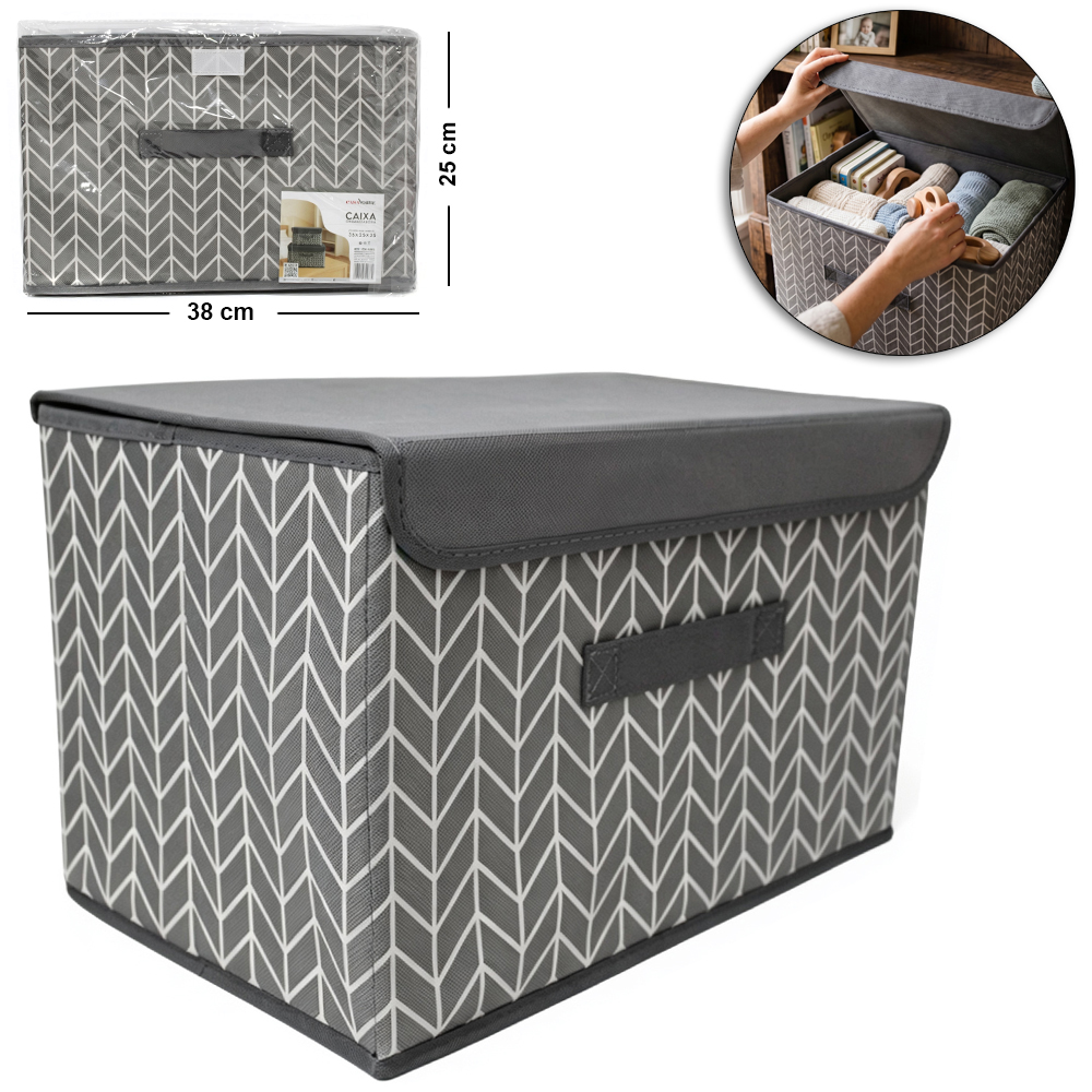CAIXA ORGANIZADOR DE PVC / TNT DOBRAVEL MULTIUSO COM ALCA CASA NOBRE 38X25X25CM