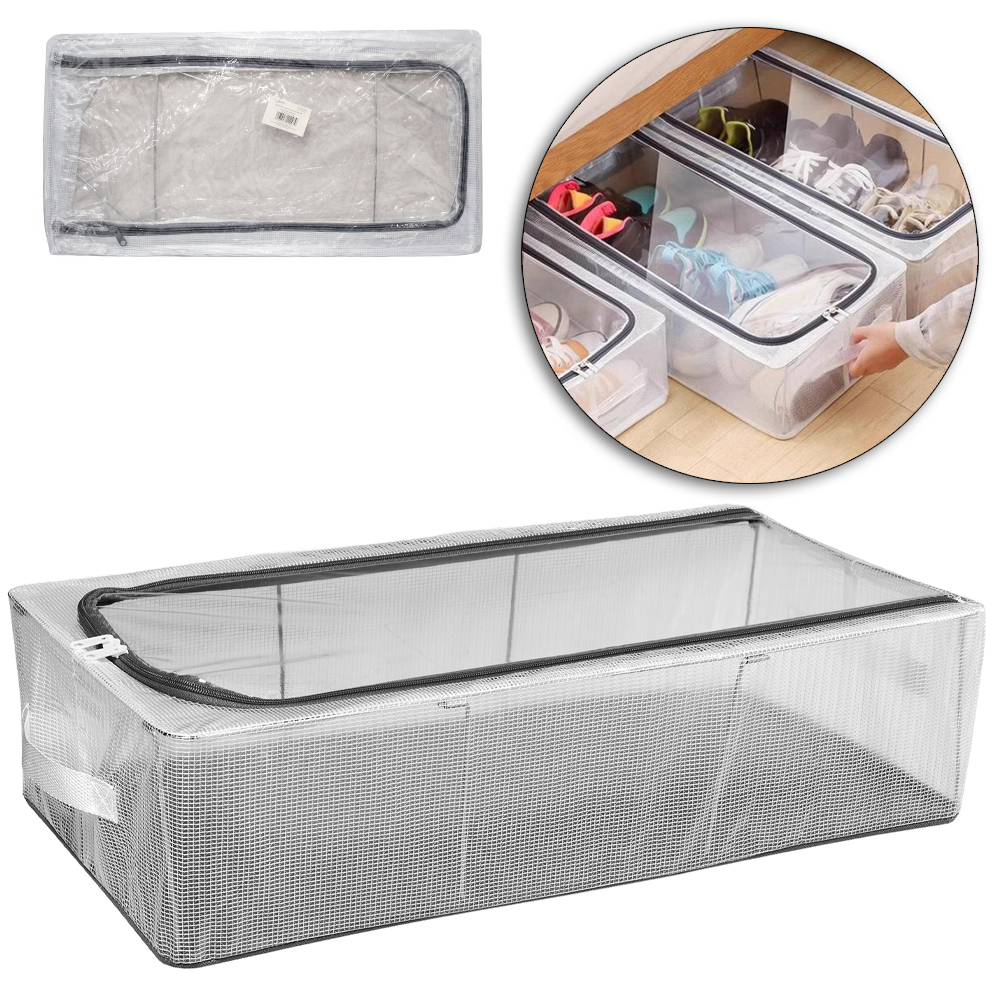 CAIXA ORGANIZADOR DE PVC / TNT COM ARAME E FUNDO MDF DOBRAVEL MULTIUSO COM ZIPER E ALCA FLEX GOLD HOME 60X30X16CM