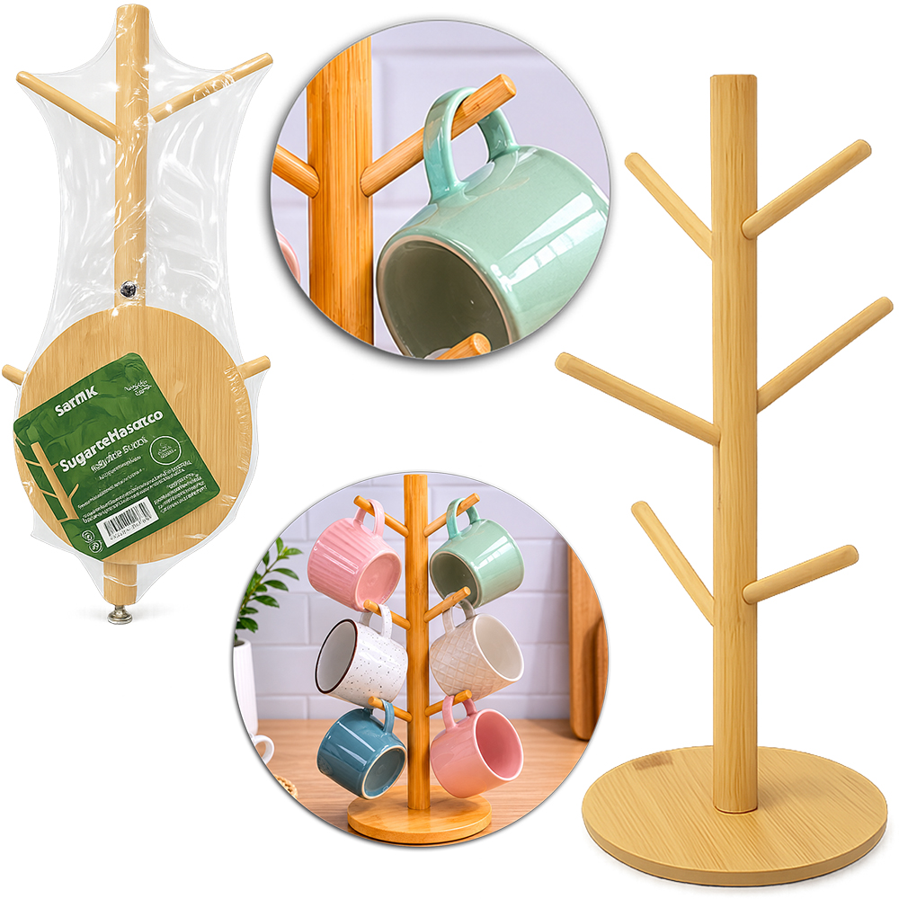 SUPORTE ORGANIZADOR DE BAMBU PARA 6 XICARAS ECO 33,5X14CM DE Ø