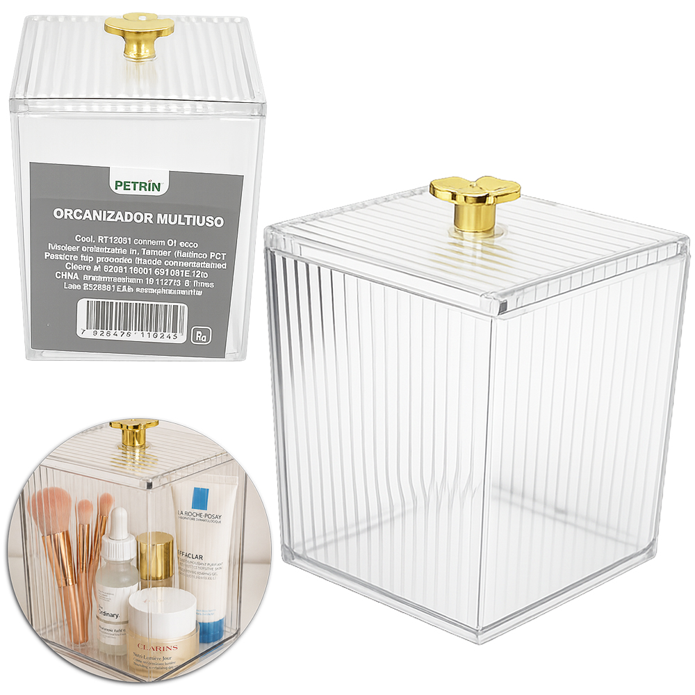 ORGANIZADOR DE PLASTICO PET FLEXIVEL QUADRADO MULTIUSO COM TAMPA 10X8,5CM