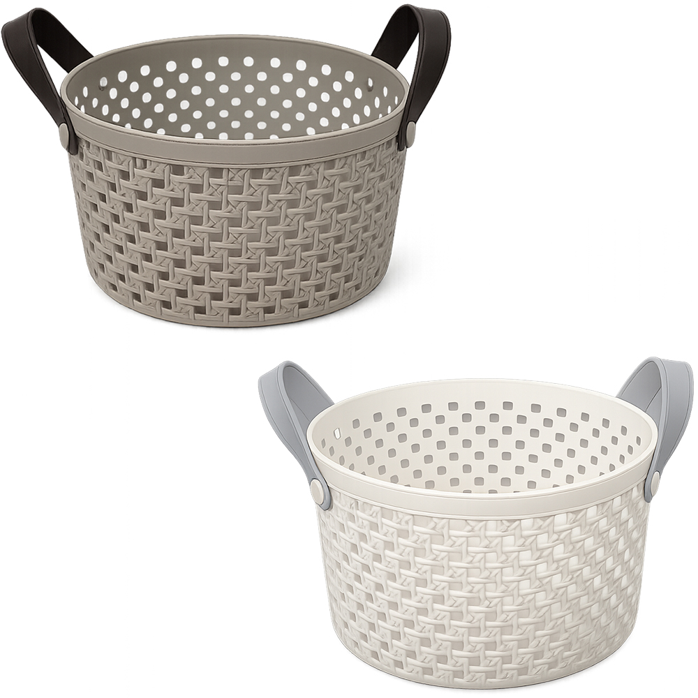 CESTO ORGANIZADOR DE PLASTICO REDONDO VAZADO COM ALCA 13X22CM DE Ø