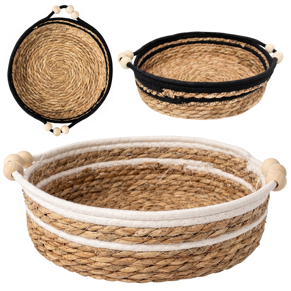 CESTO DE PALHA / ALGODAO REDONDO MULTIUSO COM ALCA DE MADEIRA 3 BOLAS G 8,5X34,5X30CM DE Ø