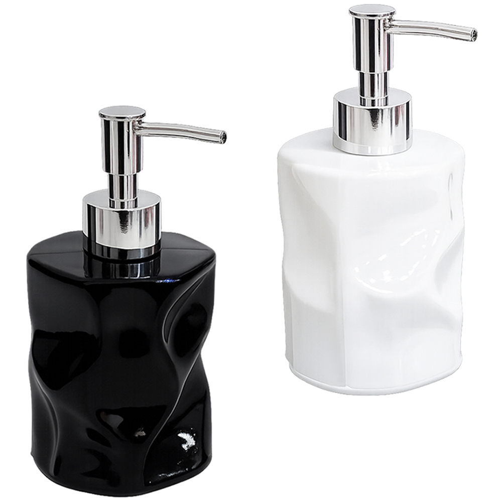PORTA SABONETE LIQUIDO DE VIDRO REDONDO BRANCO / PRETO 270ML 