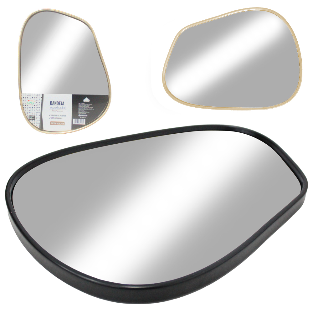 BANDEJA DE PLASTICO COM ESPELHO DECORATIVA 28,5X20,7CM