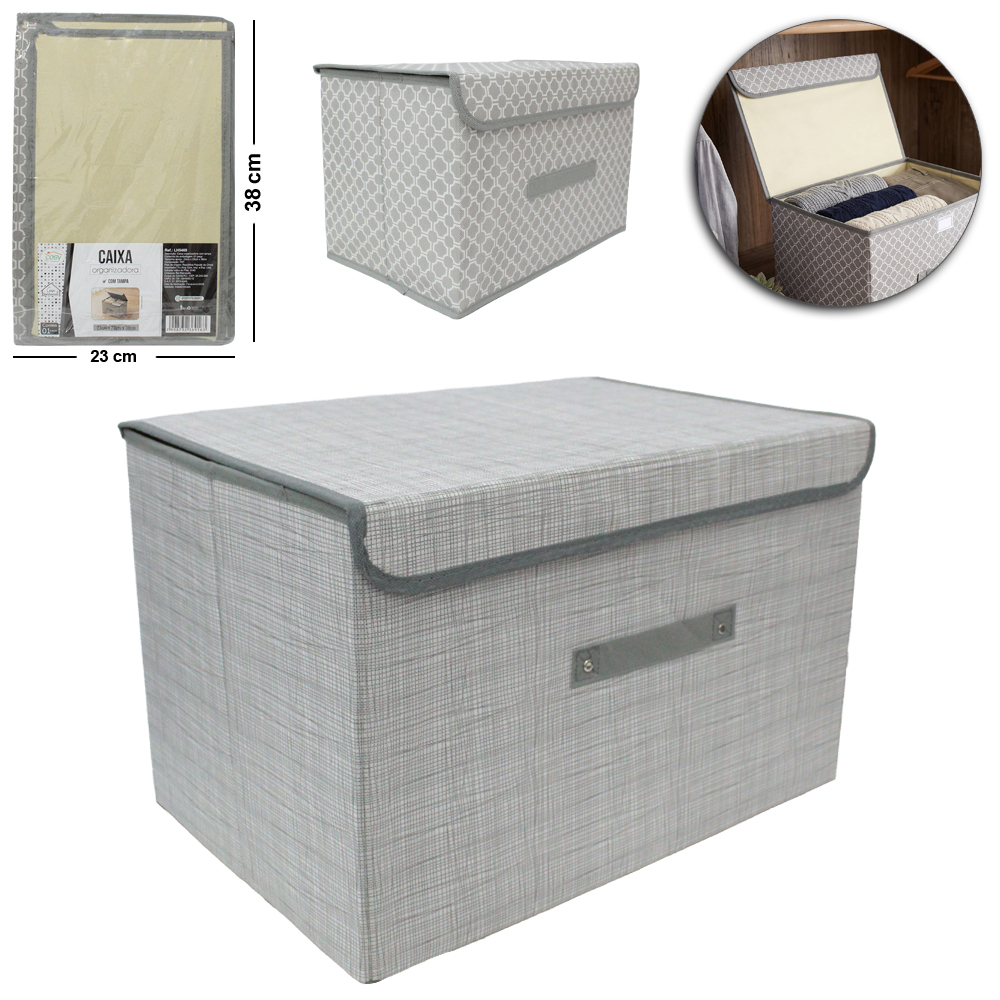 CAIXA ORGANIZADOR DE PVC / TNT DOBRAVEL MULTIUSO COM ALCA 38X23X23CM
