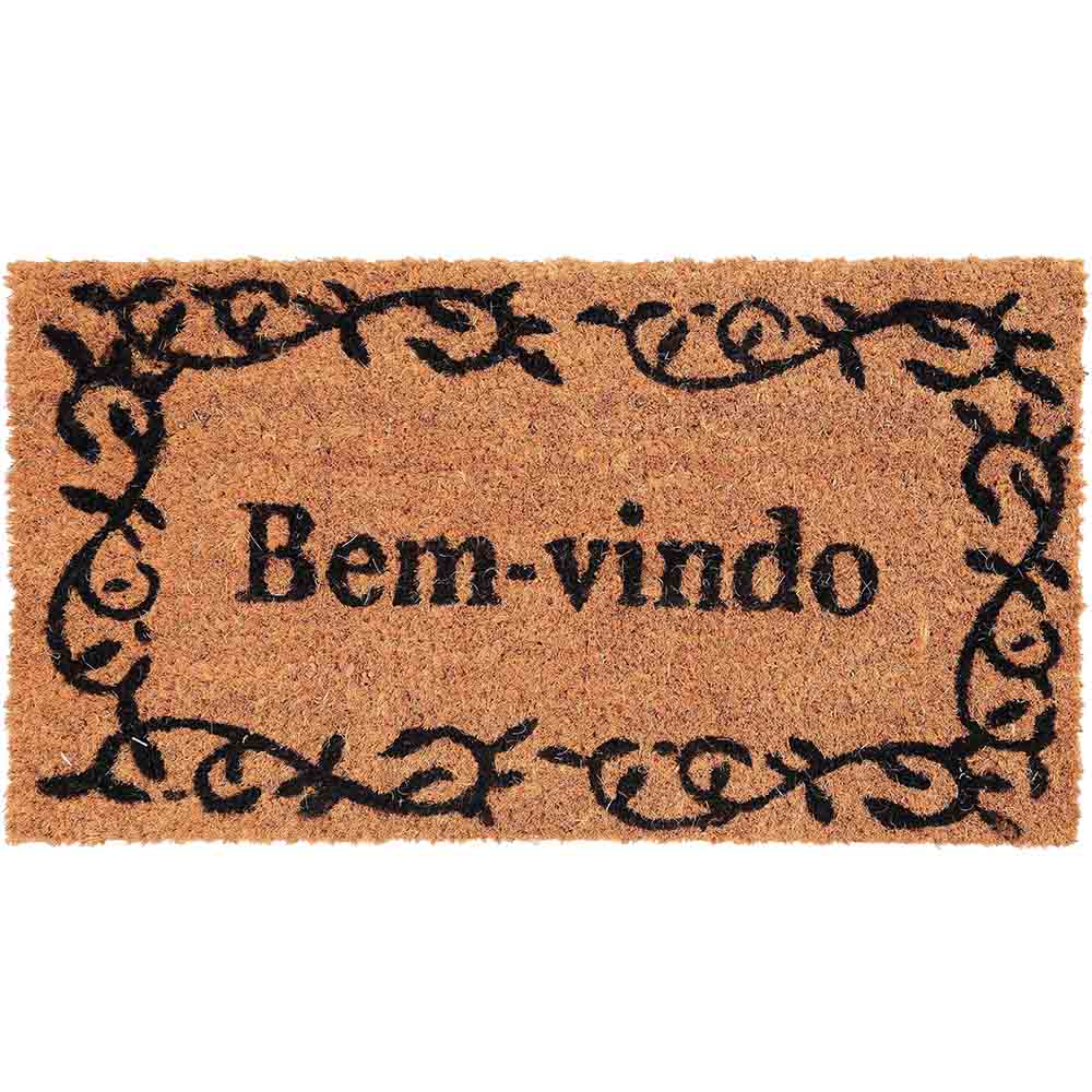 TAPETE CAPACHO DE PISO DE FIBRA RETANGULAR EMBORRACHADO BEM VINDO 60X33CM