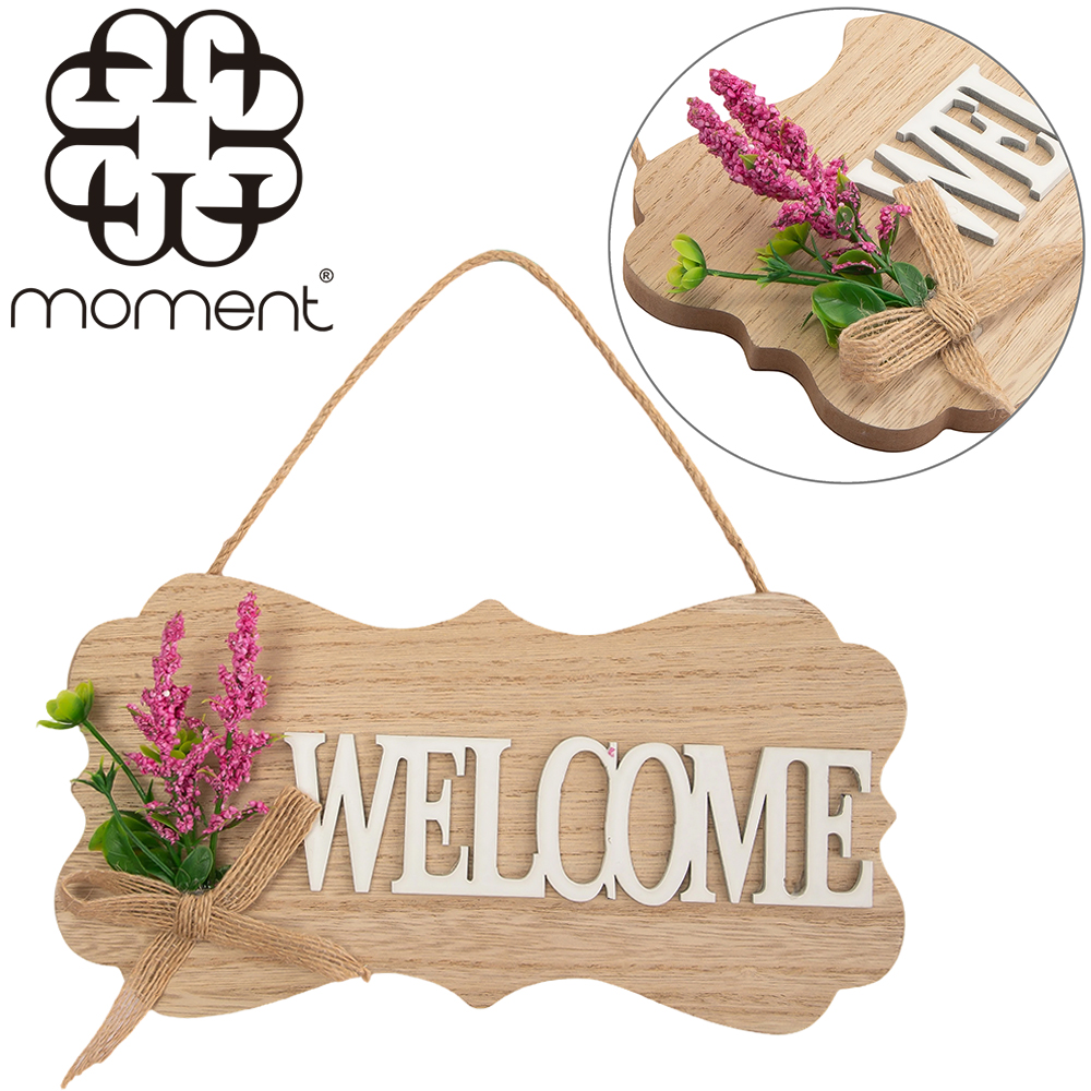 ENFEITE PLACA DE MADEIRA MDF PALAVRA COM LACO + FLOR ARTIFICIAL PARA PENDURAR 23X11CM