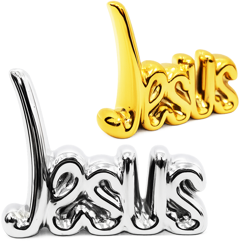ENFEITE JESUS DE PORCELANA METALIZADO 11X8X2,5CM 