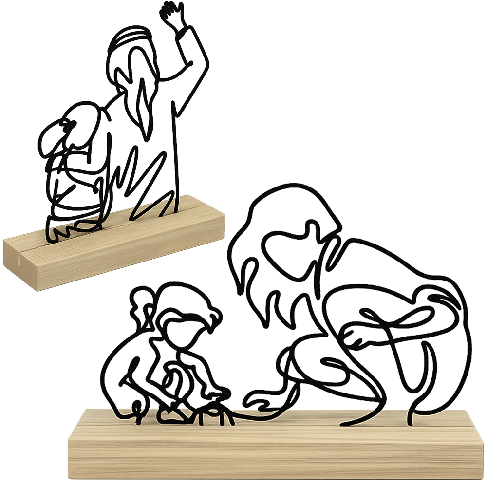ENFEITE DE METAL MAE E FILHA COM BASE DE MADEIRA MDF 15X11X4CM 