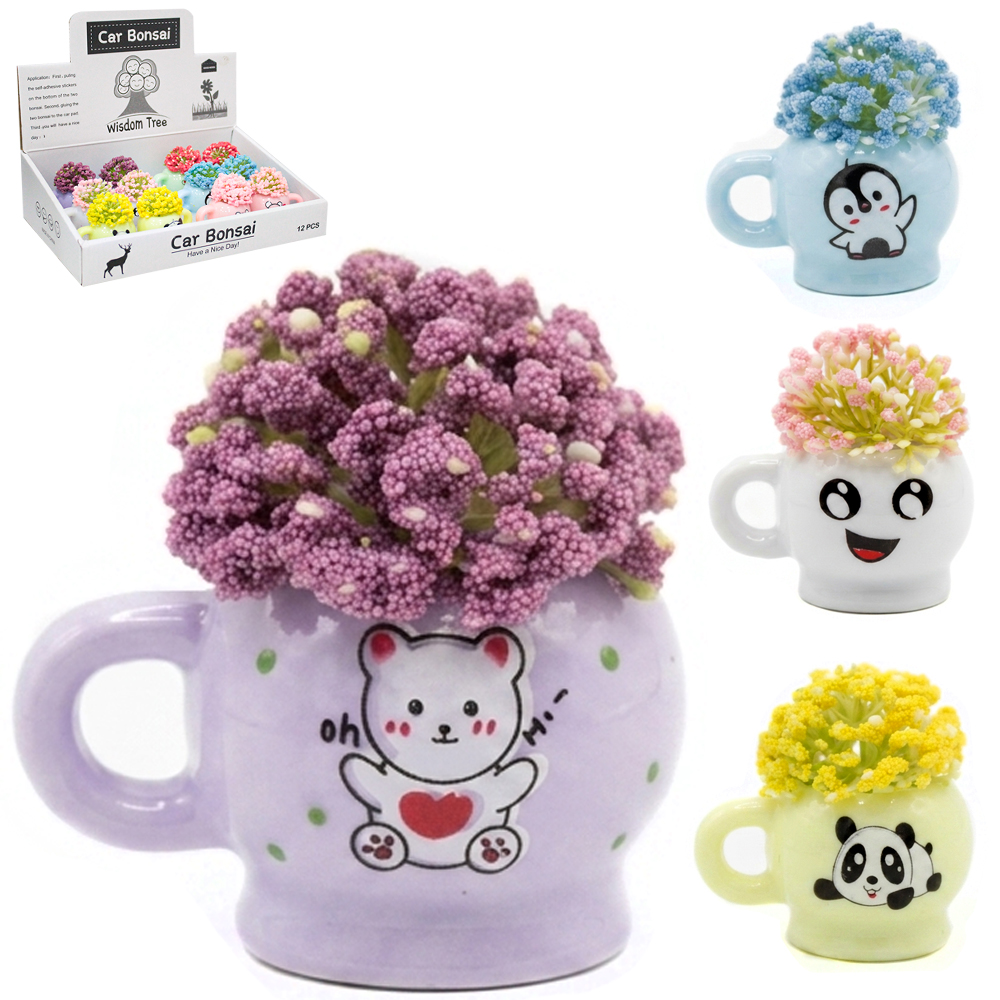 ENFEITE DECORATIVO FLOR PERMANENTE COM VASO DE PLASTICO XICARA 7X3CM