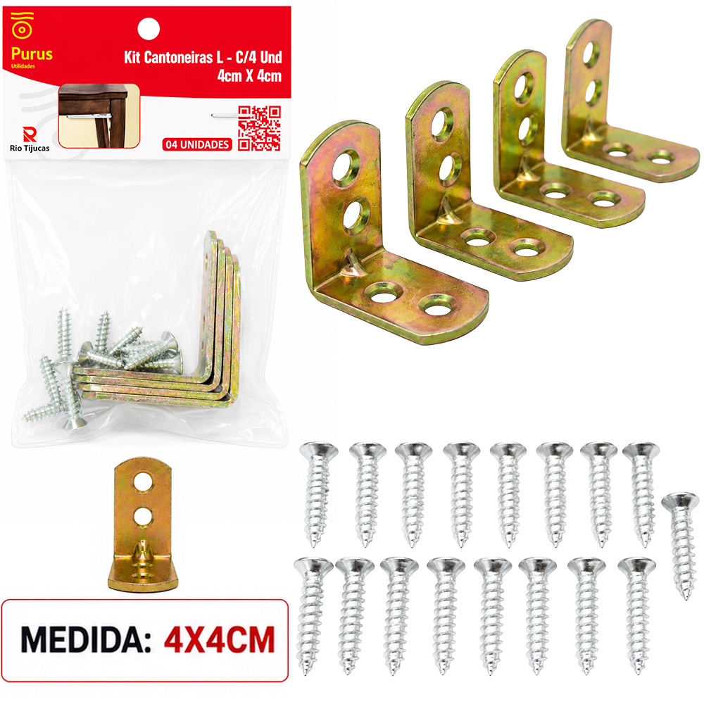 CANTONEIRA MAO FRANCESA DE METAL BICROMATIZADA COM 4 PECAS 4X4CM