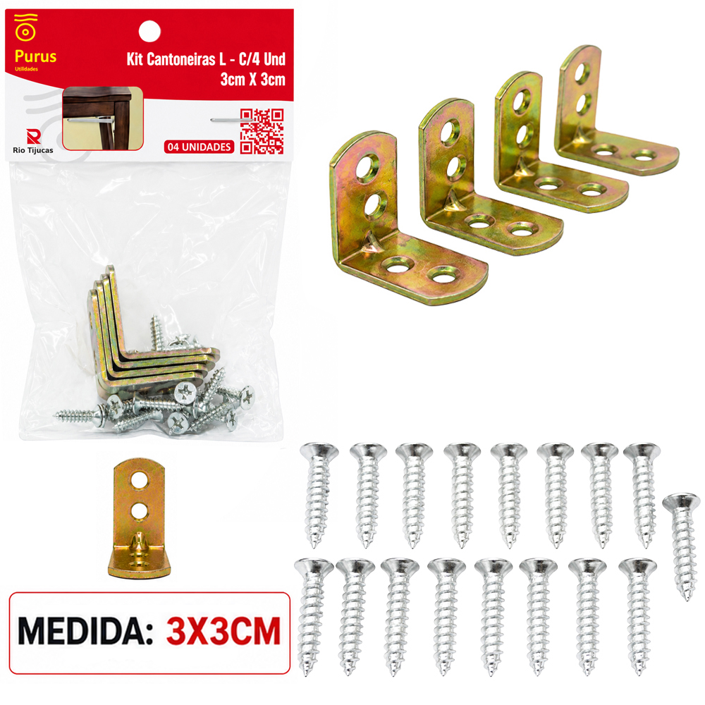 CANTONEIRA MAO FRANCESA DE METAL BICROMATIZADA COM 4 PECAS 3X3CM