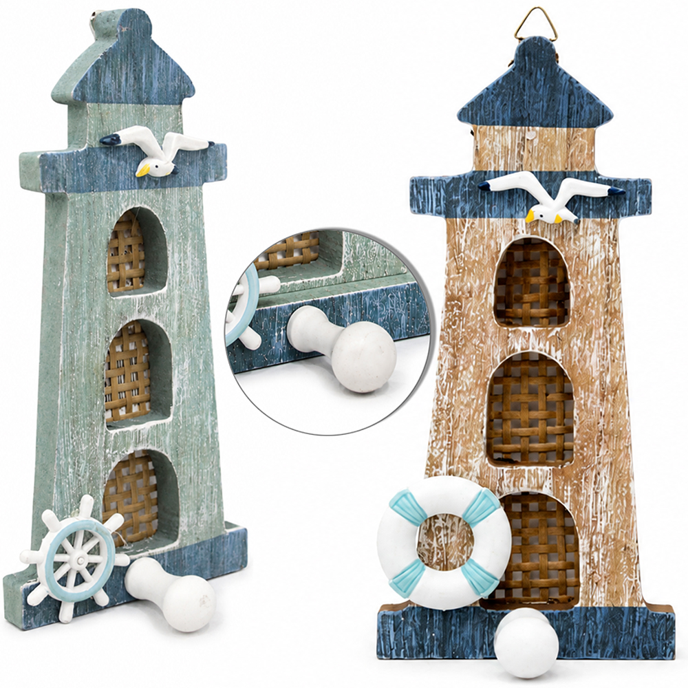 PORTA CHAVE / CABIDEIRO DE MADEIRA FAROL COM 1 GANCHO 18,5X9X4,5CM